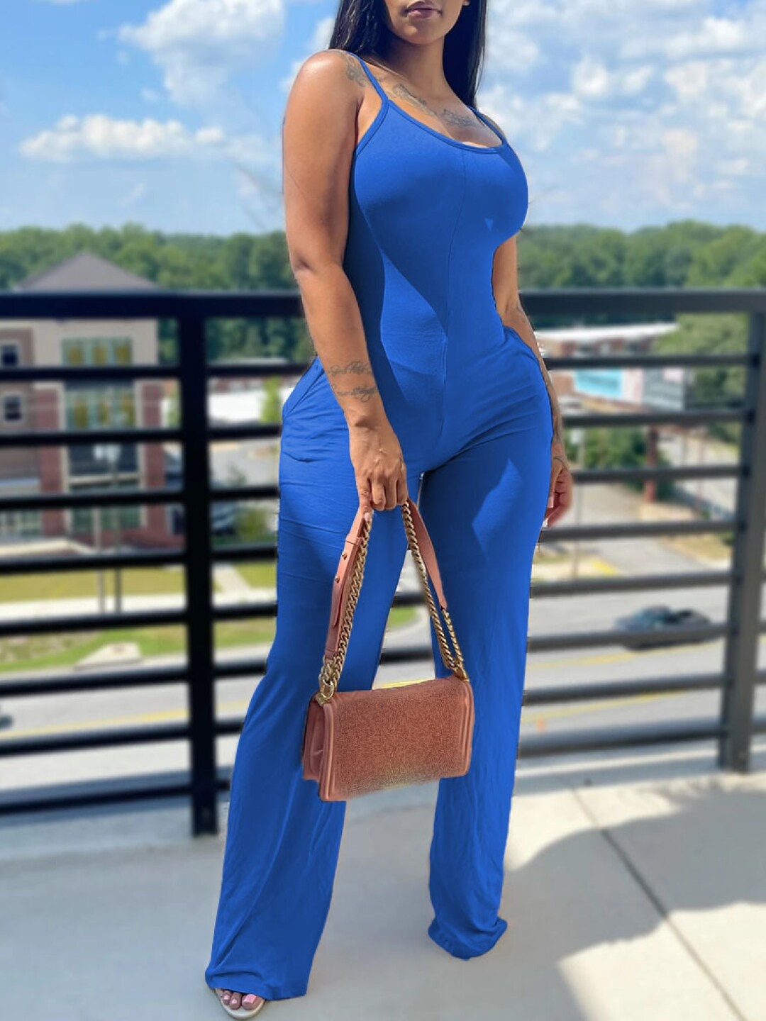 

StyleCast Blue Shoulder Straps Basic Jumpsuit