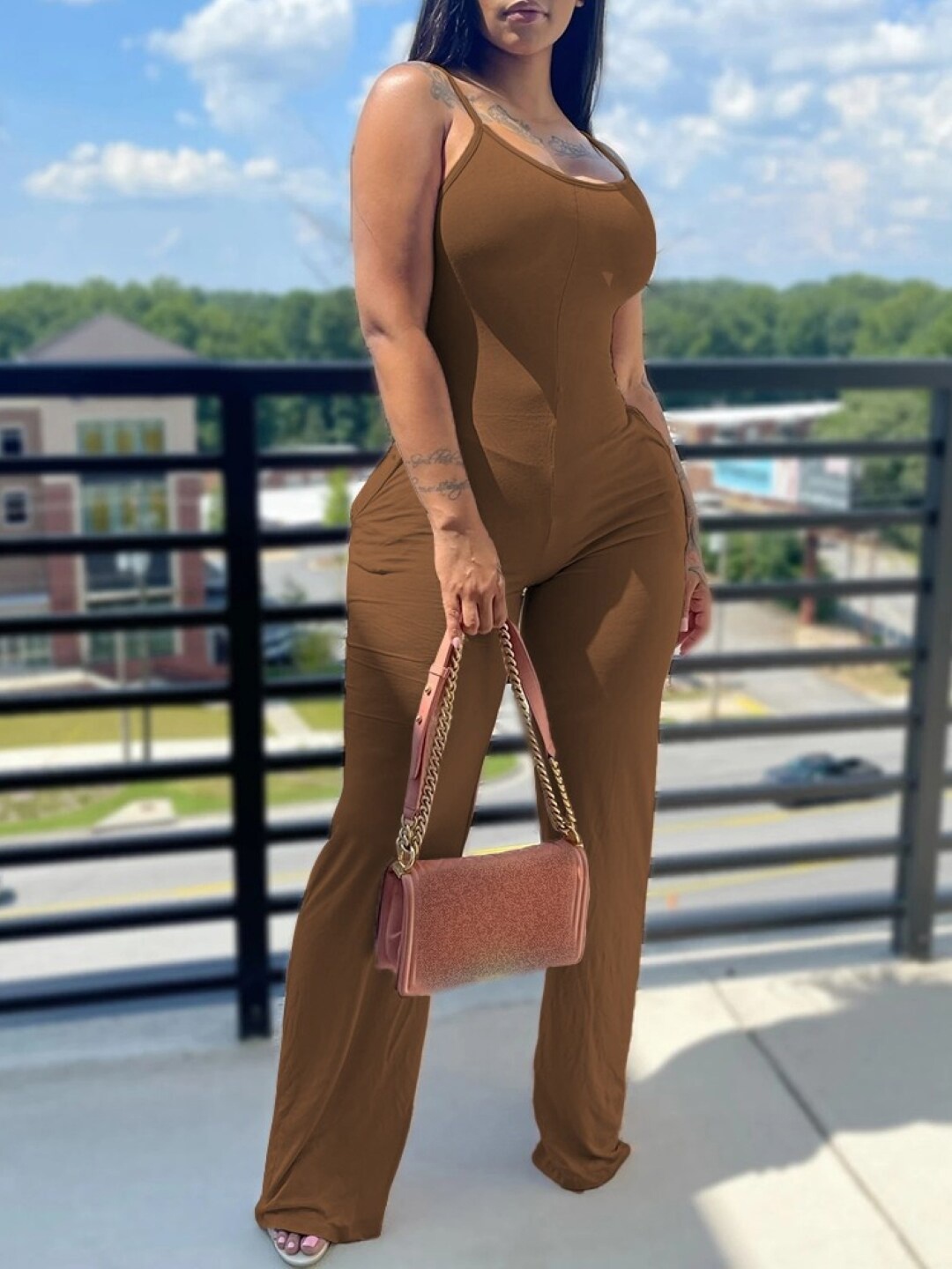 

StyleCast Brown Shoulder Straps Basic Jumpsuit