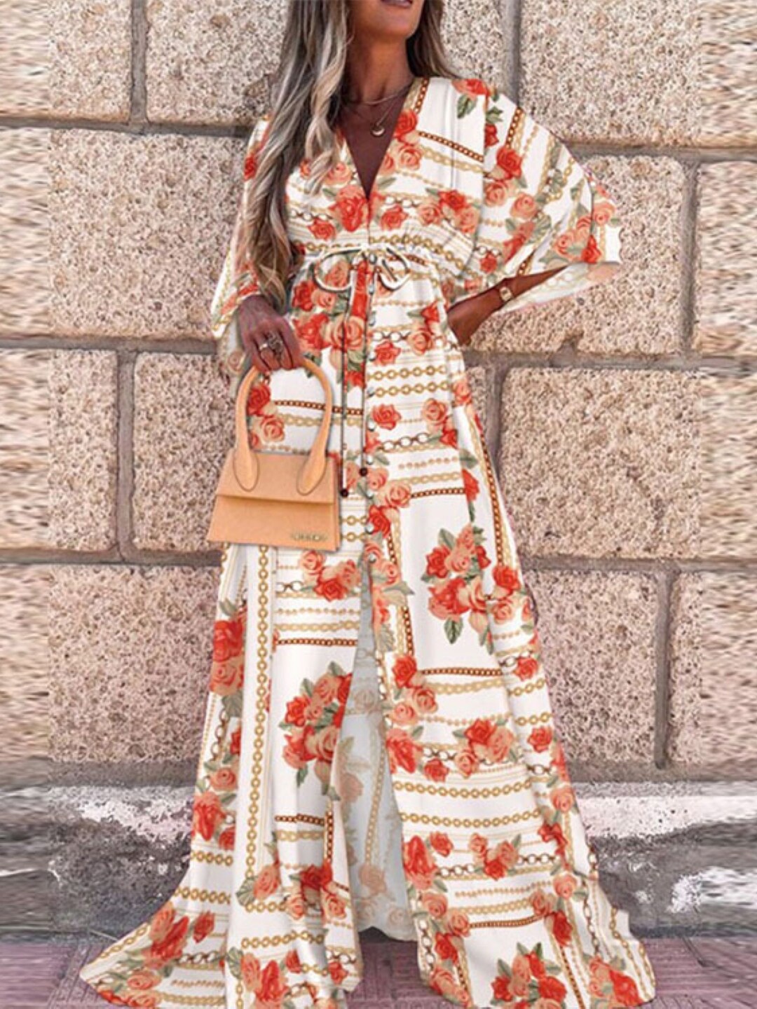 

StyleCast Floral Print V-Neck Flutter Sleeves Maxi Midi Dress, White