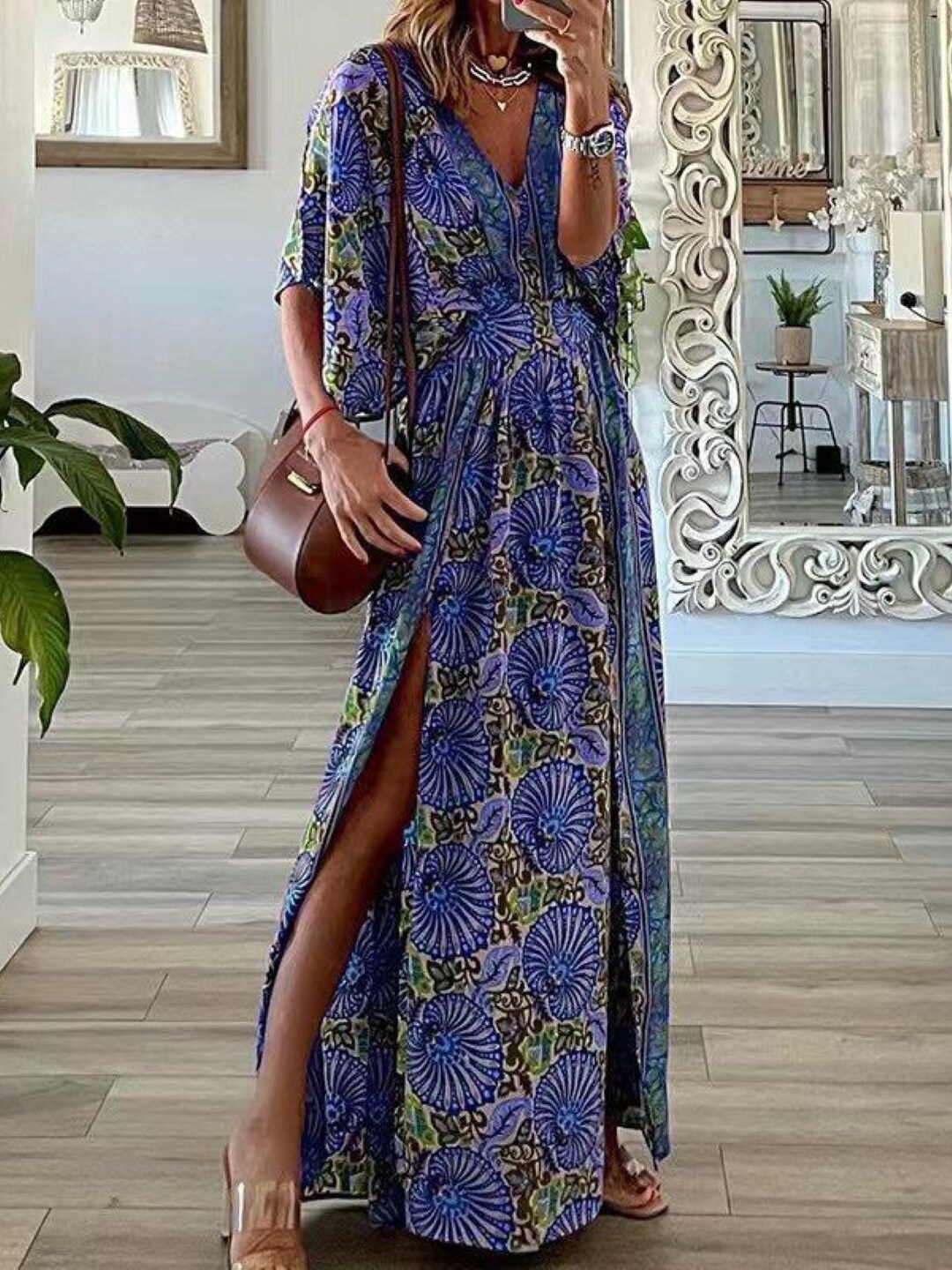 

StyleCast Blue Floral Printed Maxi Dress