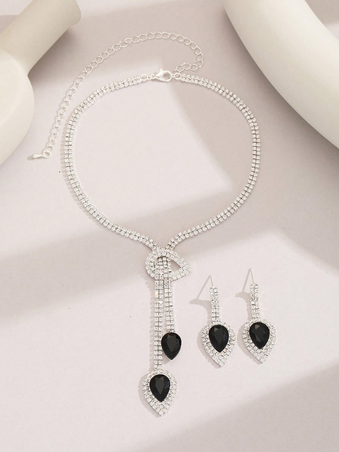 

Shining Diva Fashion Silver-Plated Crystal Studded Jewellery Set, Black
