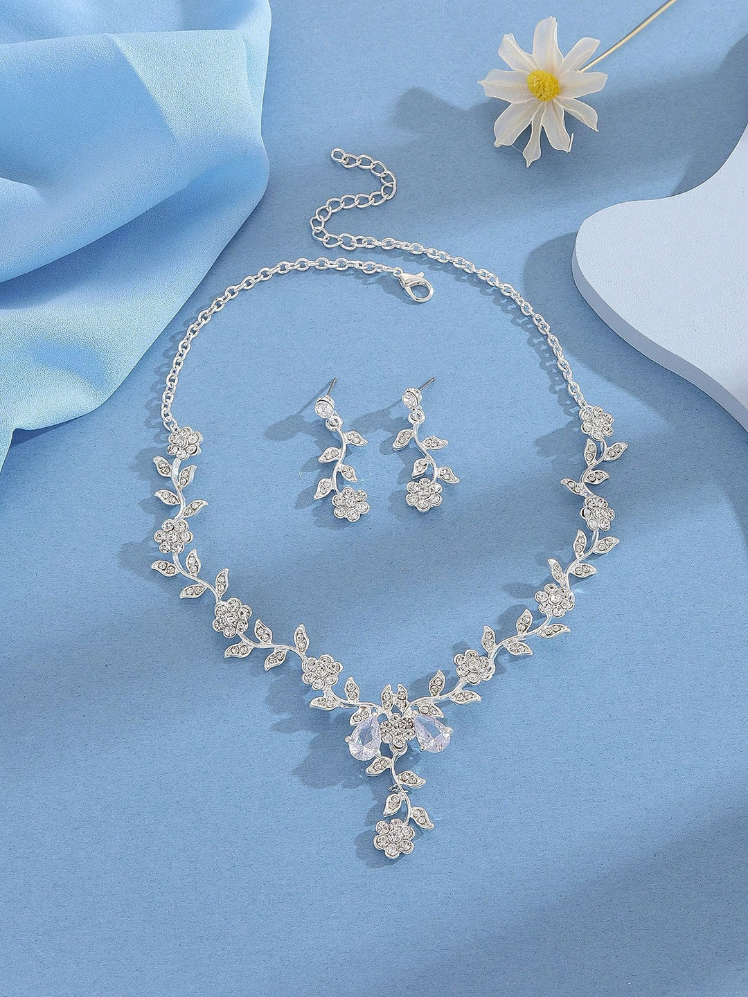 

Shining Diva Fashion Gold Plated Crystal Studded Jewellery Set, Silver