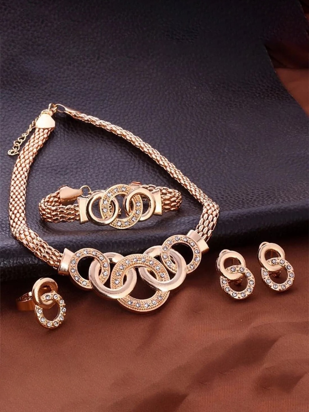 

Shining Diva Fashion Gold-Plated Crystal Studded Jewellery Set