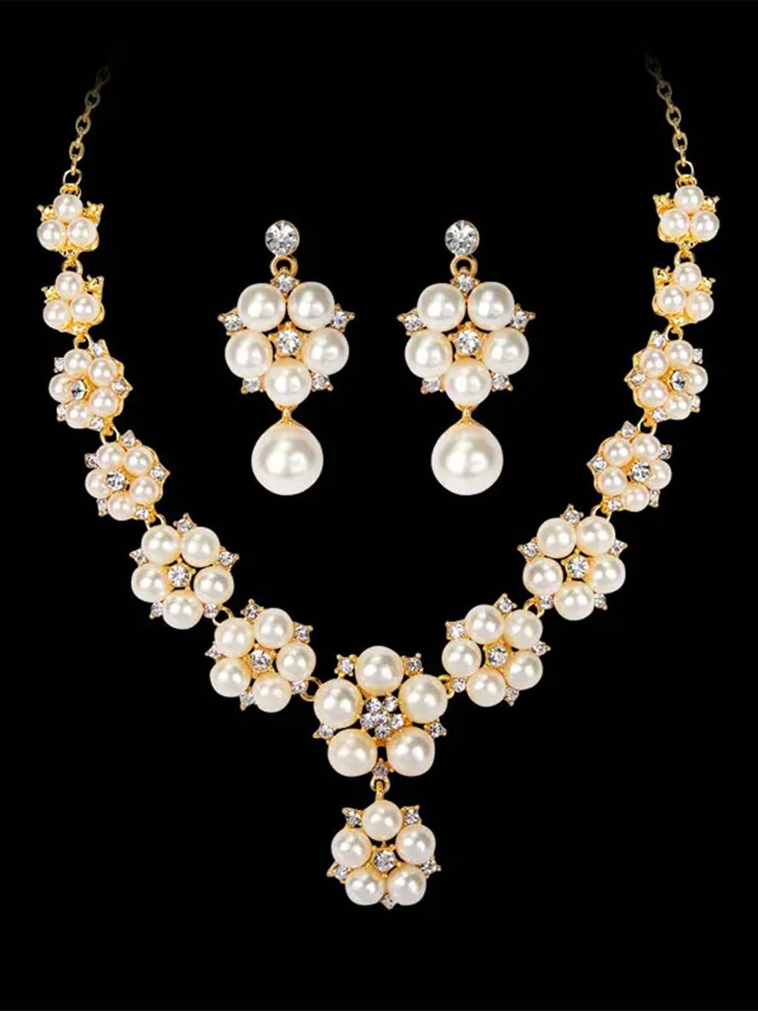 

Shining Diva Fashion Gold-Plated Beaded Jewellery Set, White