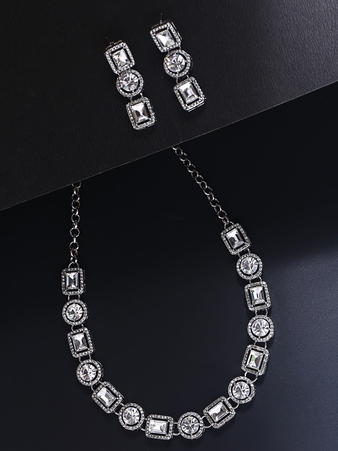 

Shining Diva Fashion Silver-Plated Crystal Stone Studded Jewellery Set