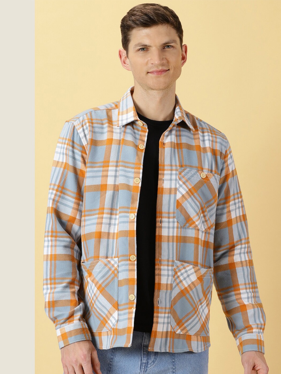 

Thomas Scott Classic Spread Collar Long Sleeves Checked Oversized Casual Shirt, Multi