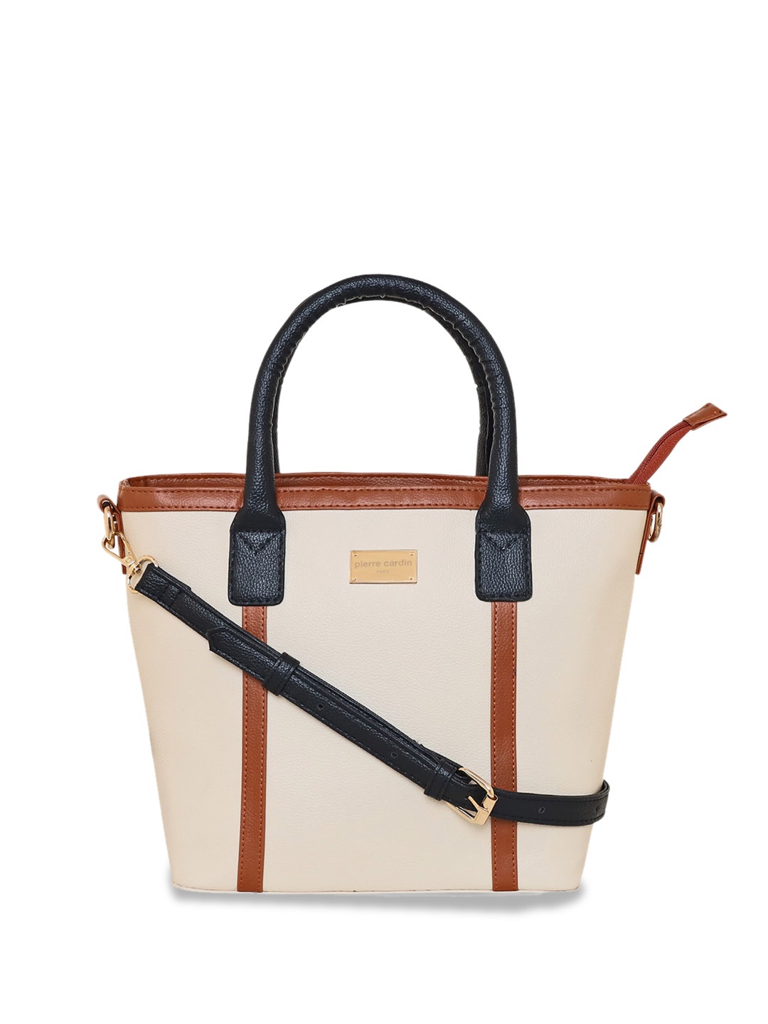 

pierre cardin Colourblocked PU Structured Handheld Bag, Beige