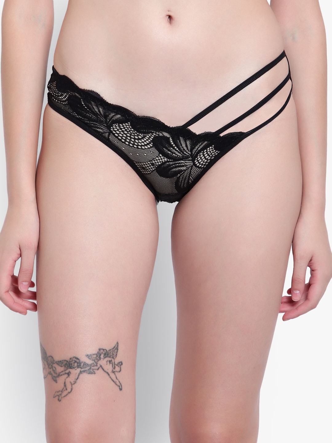 

Velvi FIGURE Women Laced Low Rise Anti-Microbial Bikini Briefs, Black