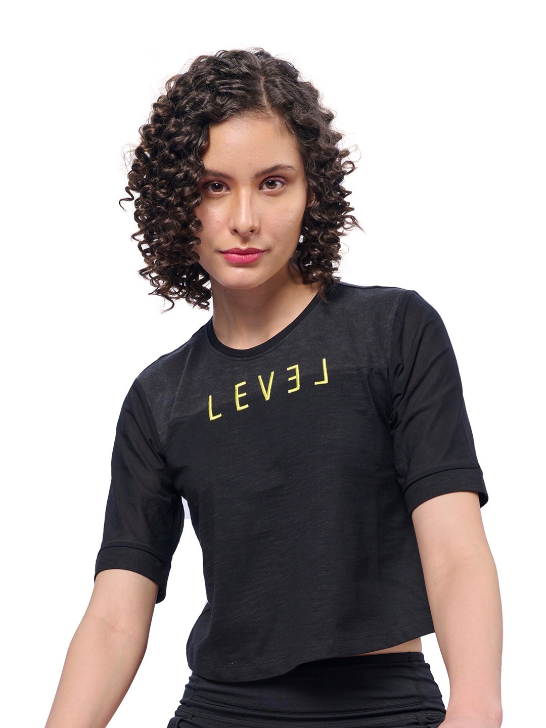 

DOMIN8 Typography Printed Pure Cotton Boxy Fit Crop Tshirt, Black