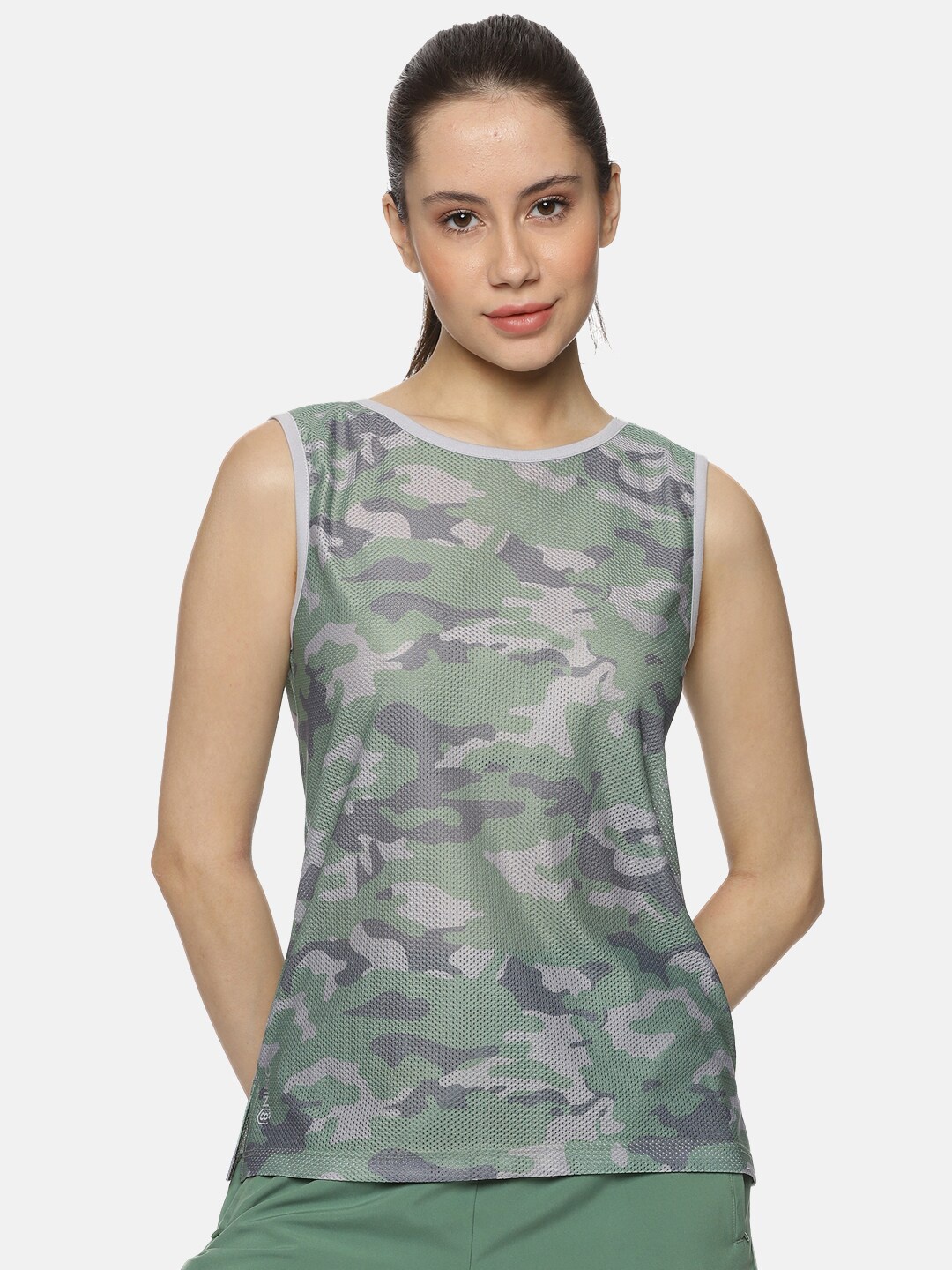 

DOMIN8 Round Neck Breathable Camouflage Printed Tank Top, Green