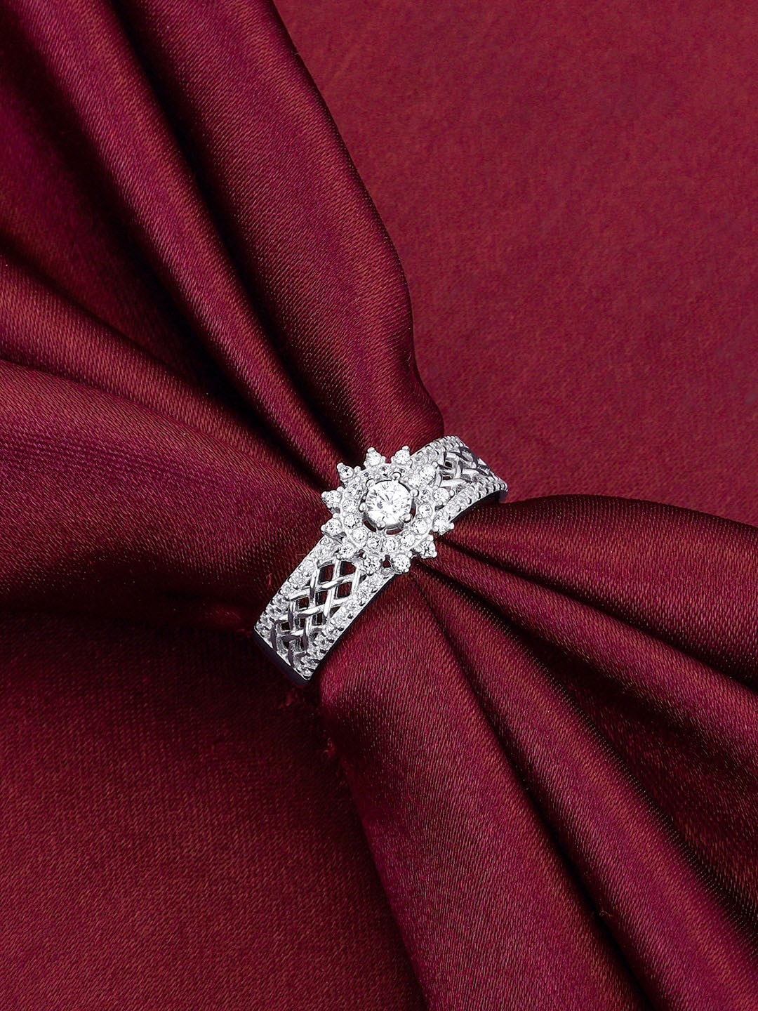 GIVA 925 Rhodium-Plated Stone Studded Finger Ring, Silver