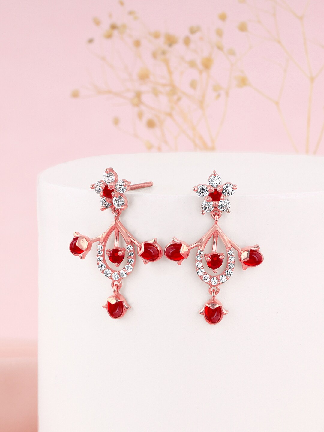 

GIVA 925 Sterling Silver Rose Gold Plated Stone Studded Drop Earrings