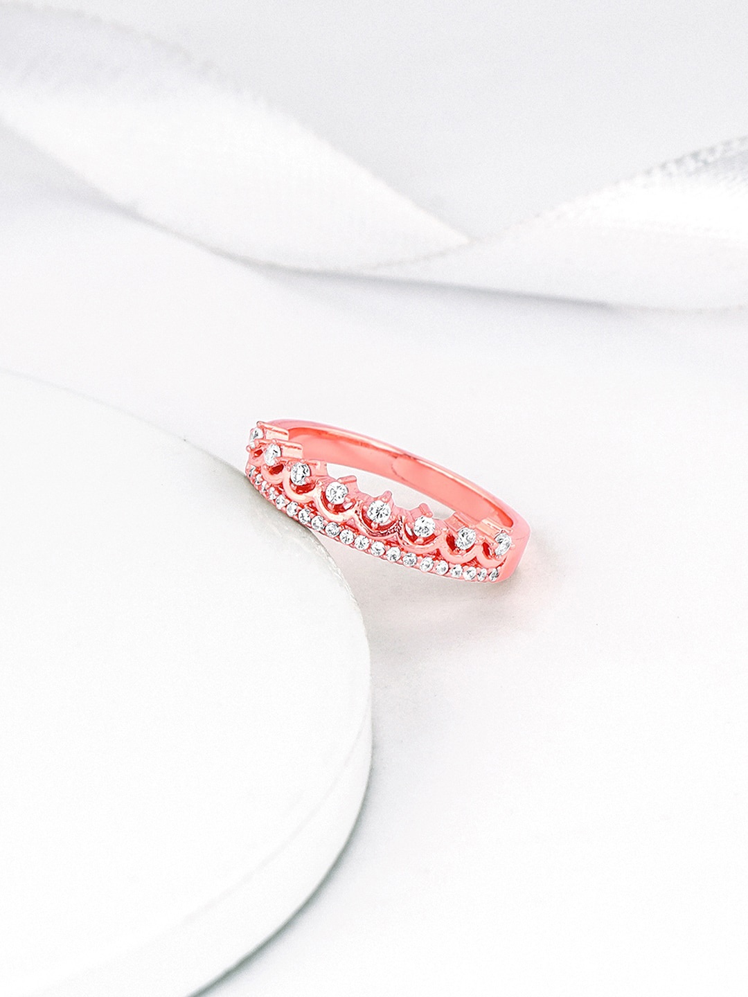 

GIVA 925 Sterling Silver Rose Gold-Plated Stone Studded Finger Ring