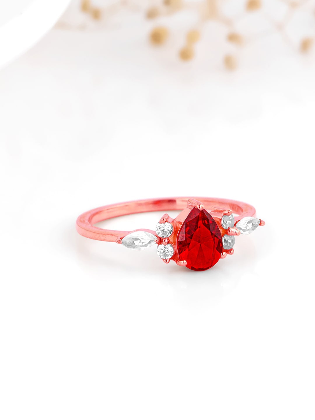 GIVA Rose Gold-Plated Sterling Silver Stones-Studded Finger Ring