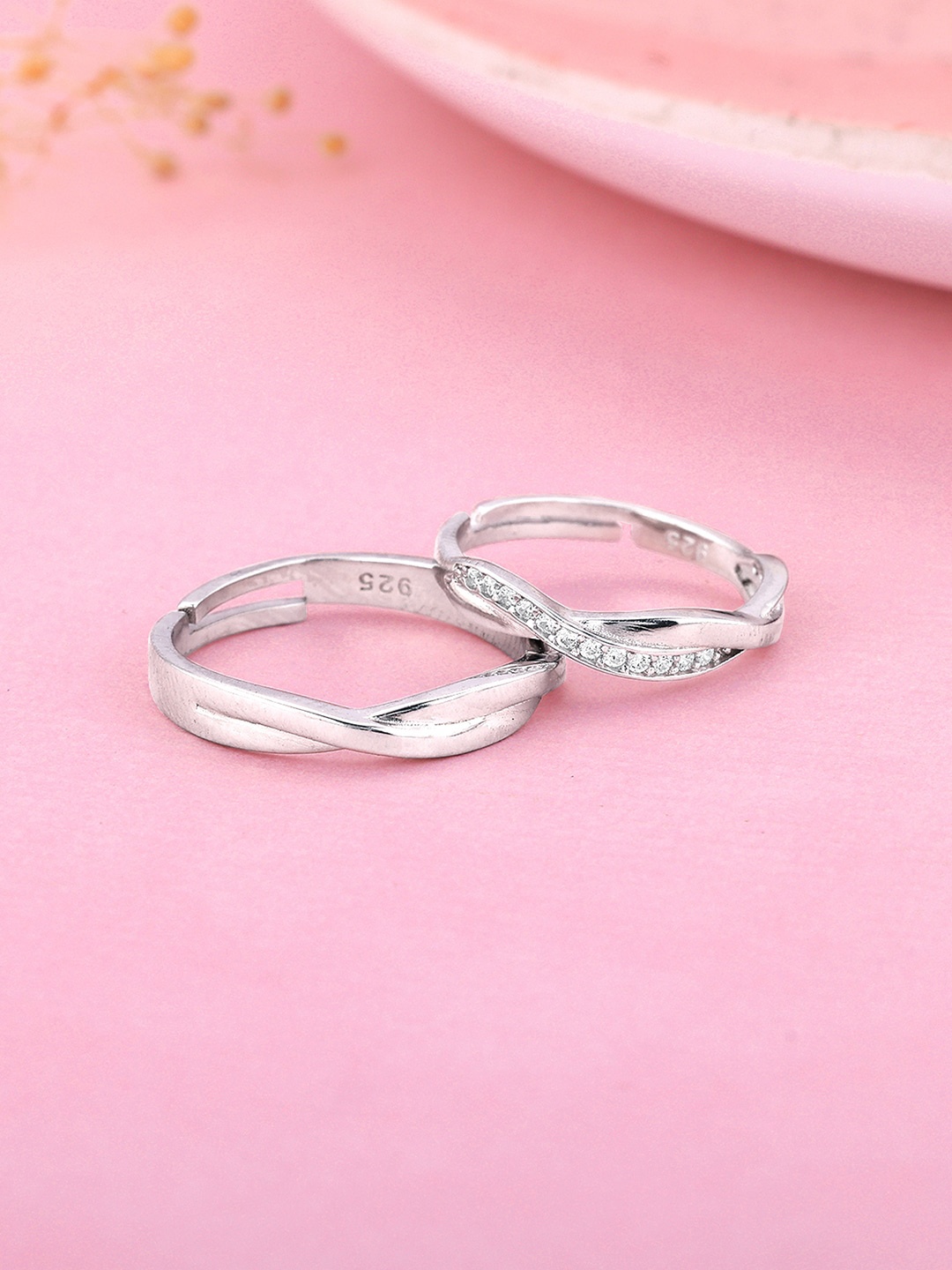 

GIVA Unisex Set Of 2 Rhodium-Plated 925 Sterling Silver Cubic Zirconia Finger Ring
