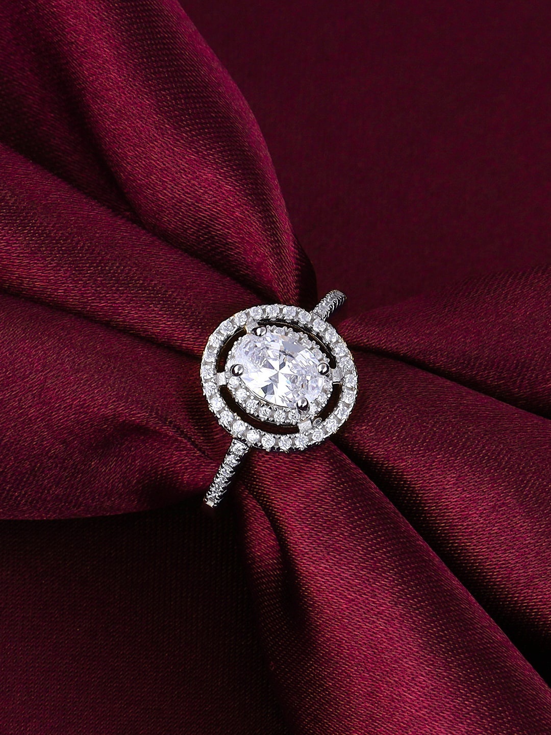 

GIVA Rhodium-Plated 925 Sterling Silver Stone-Studded Finger Ring