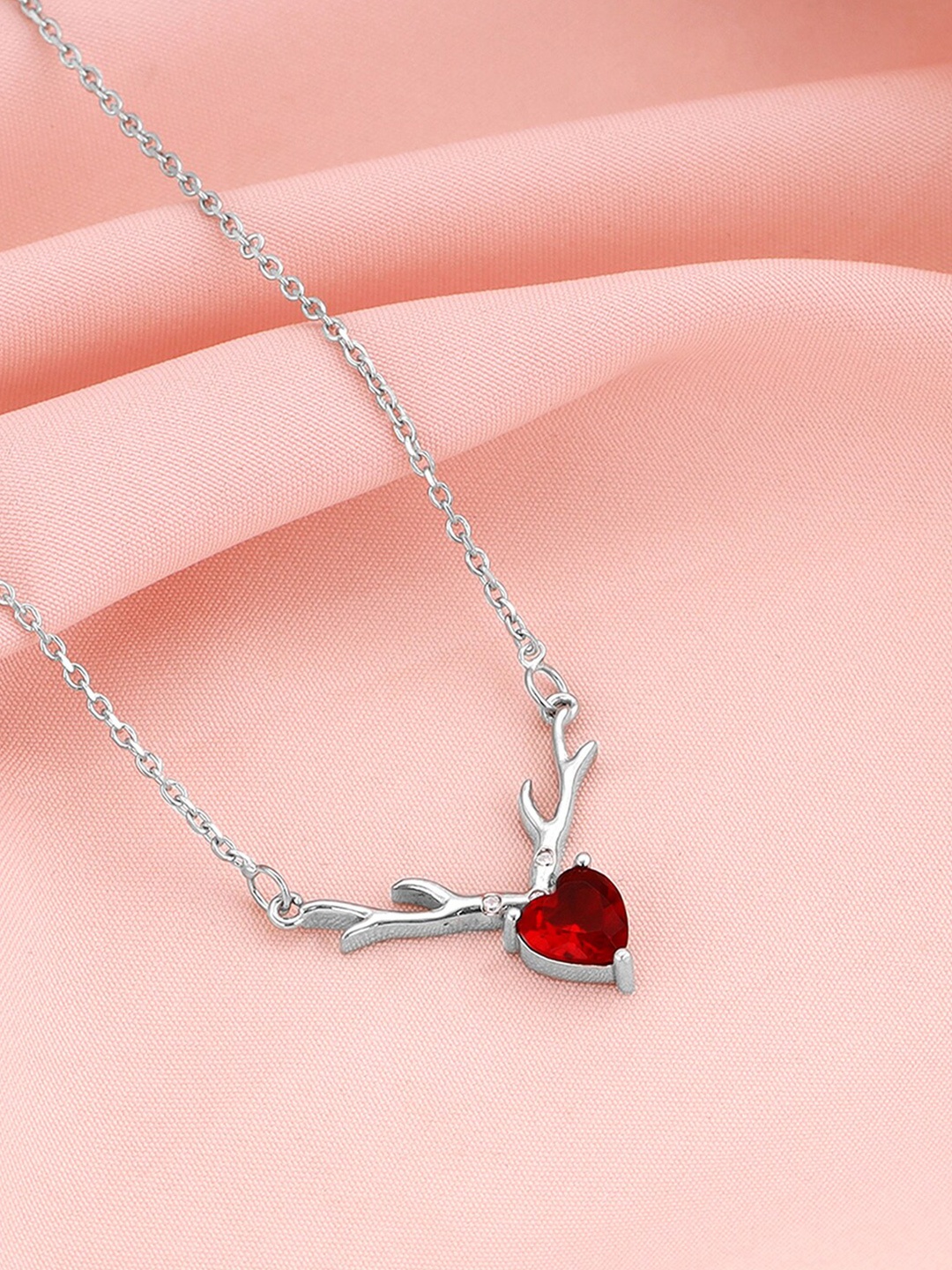 

GIVA 925 Sterling Silver Rhodium-Plated Stone Studded Deer Heart Shape Minimal Necklace