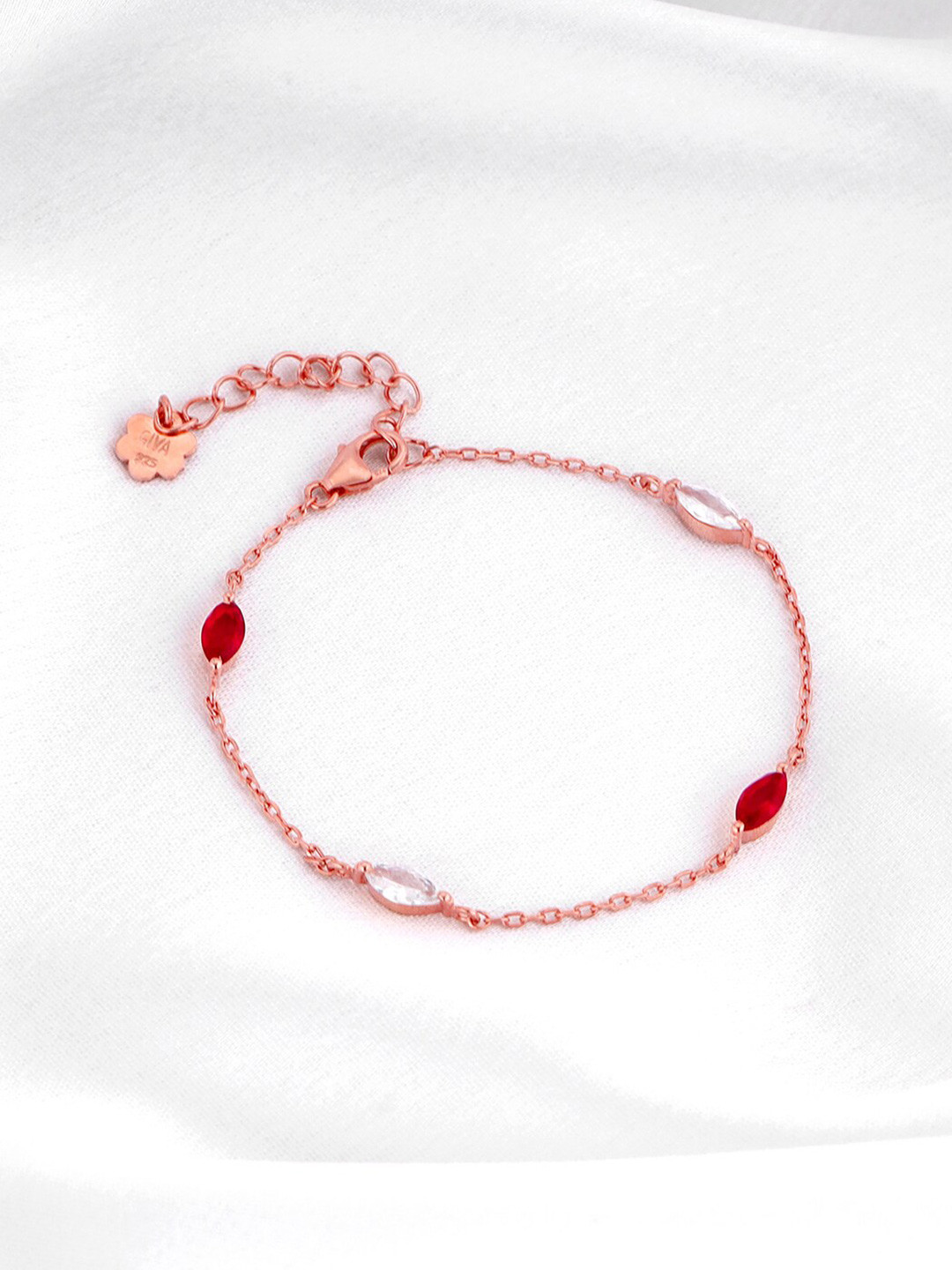 

GIVA Rose Gold-Plated Stone-Studded Sterling Silver Link Bracelet