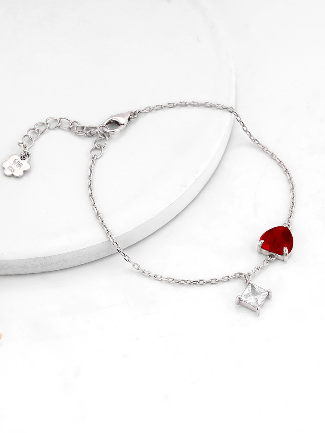 

GIVA Rhodium-Plated Sterling Silver Stone-Studded Charm Bracelet