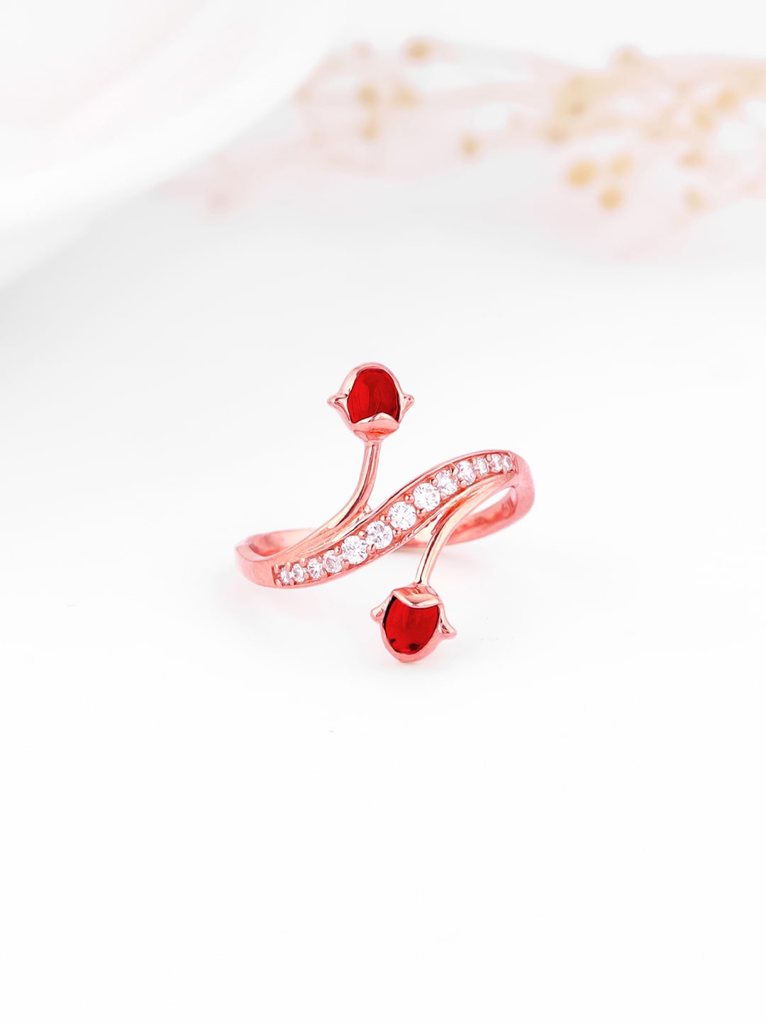 

GIVA 925 Sterling Silver Rose Gold-Plated Stones-Studded Finger Ring