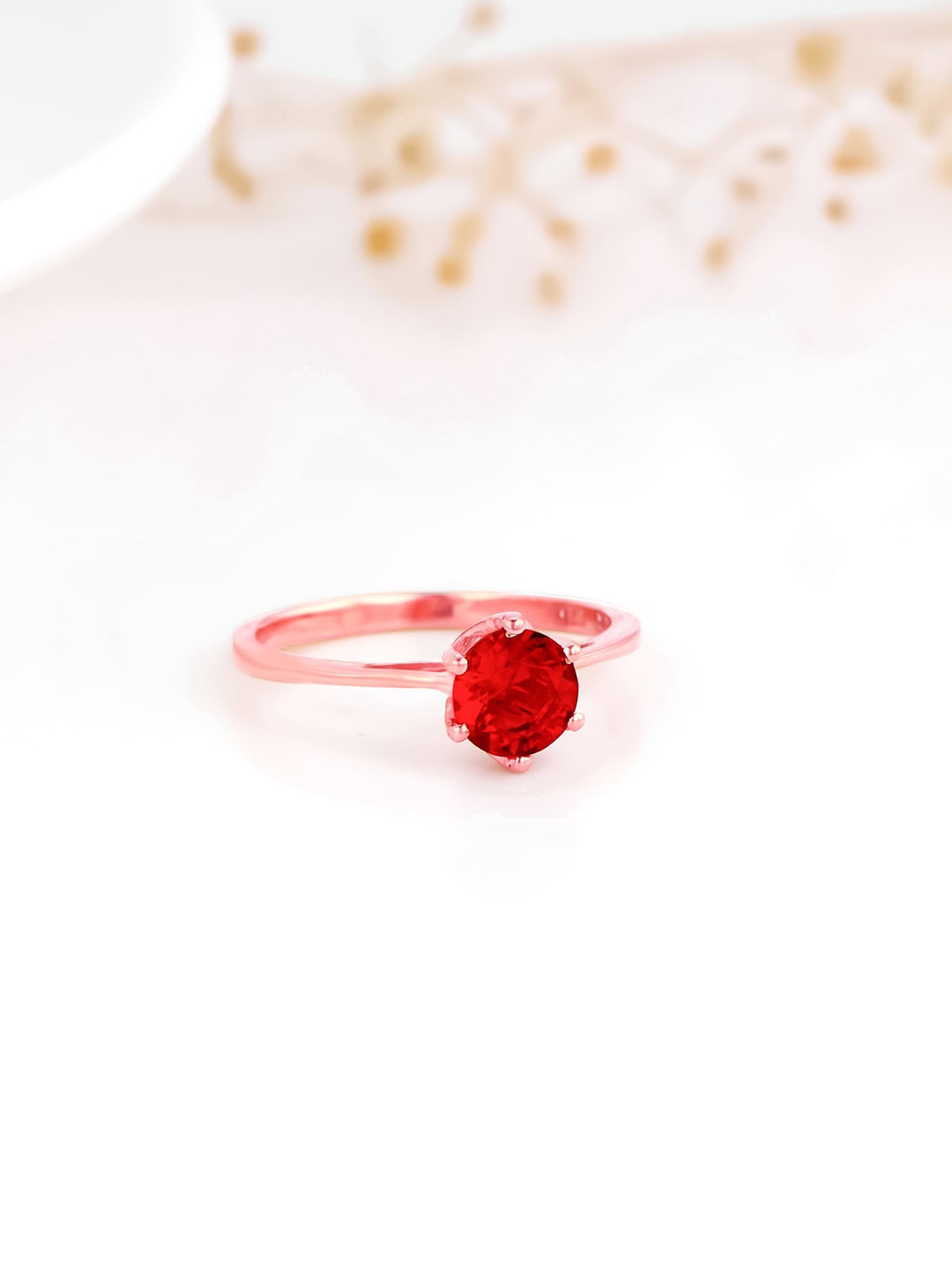 

GIVA 925 Sterling Silver Rose Gold-Plated Stone Studded Finger Ring