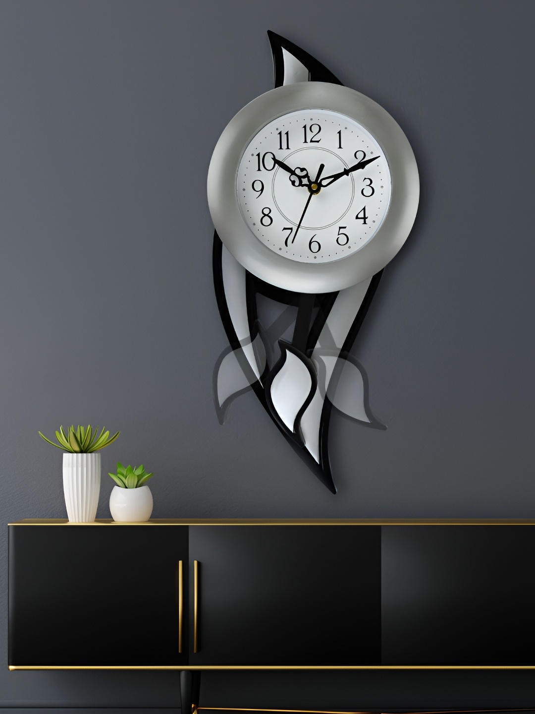 

Attractionz Silver Toned & Black Round Analogue Pendulum Wall Clock