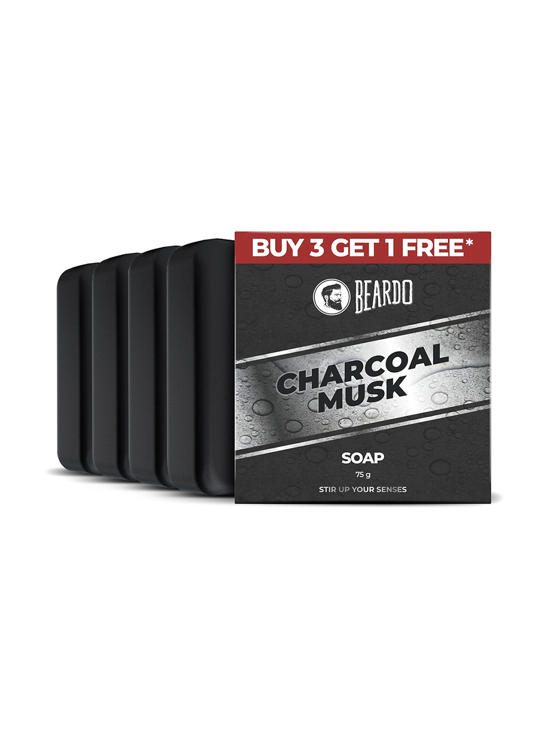 

BEARDO Set of 4 Charcoal Musk Soap to Removes Dirt for Healthy Looking Skin - 75 g Each, Black