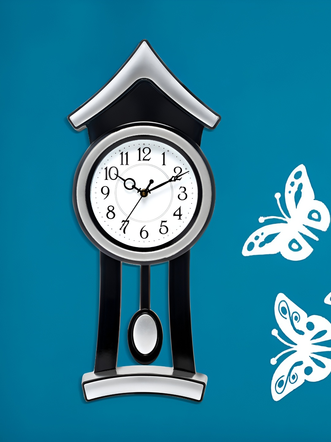 

Attractionz Silver-Toned Round Contemporary Pendulum Wall Clock