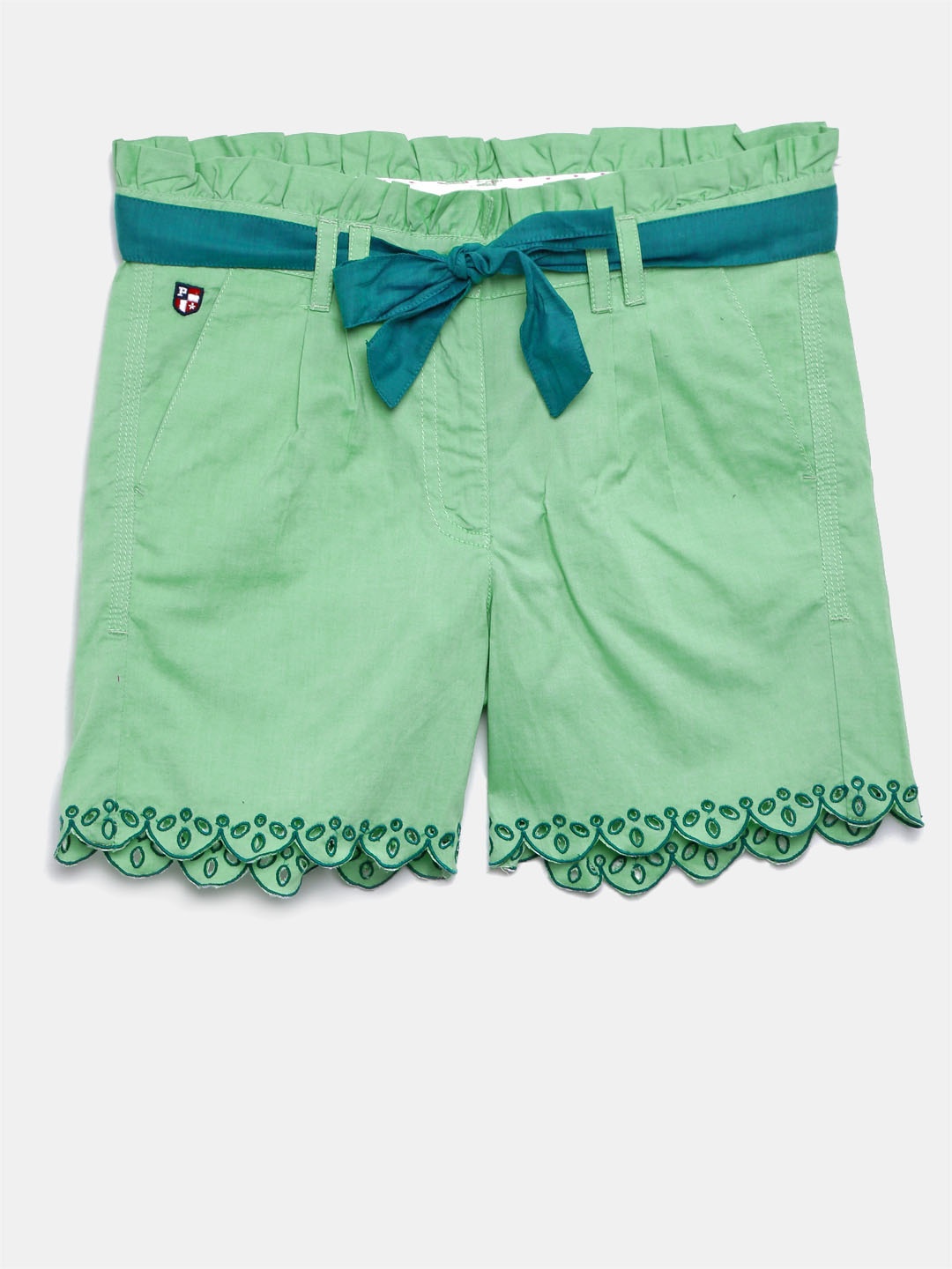 

U.S. Polo Assn. Kids Girls Green Solid Slim Fit Regular Shorts