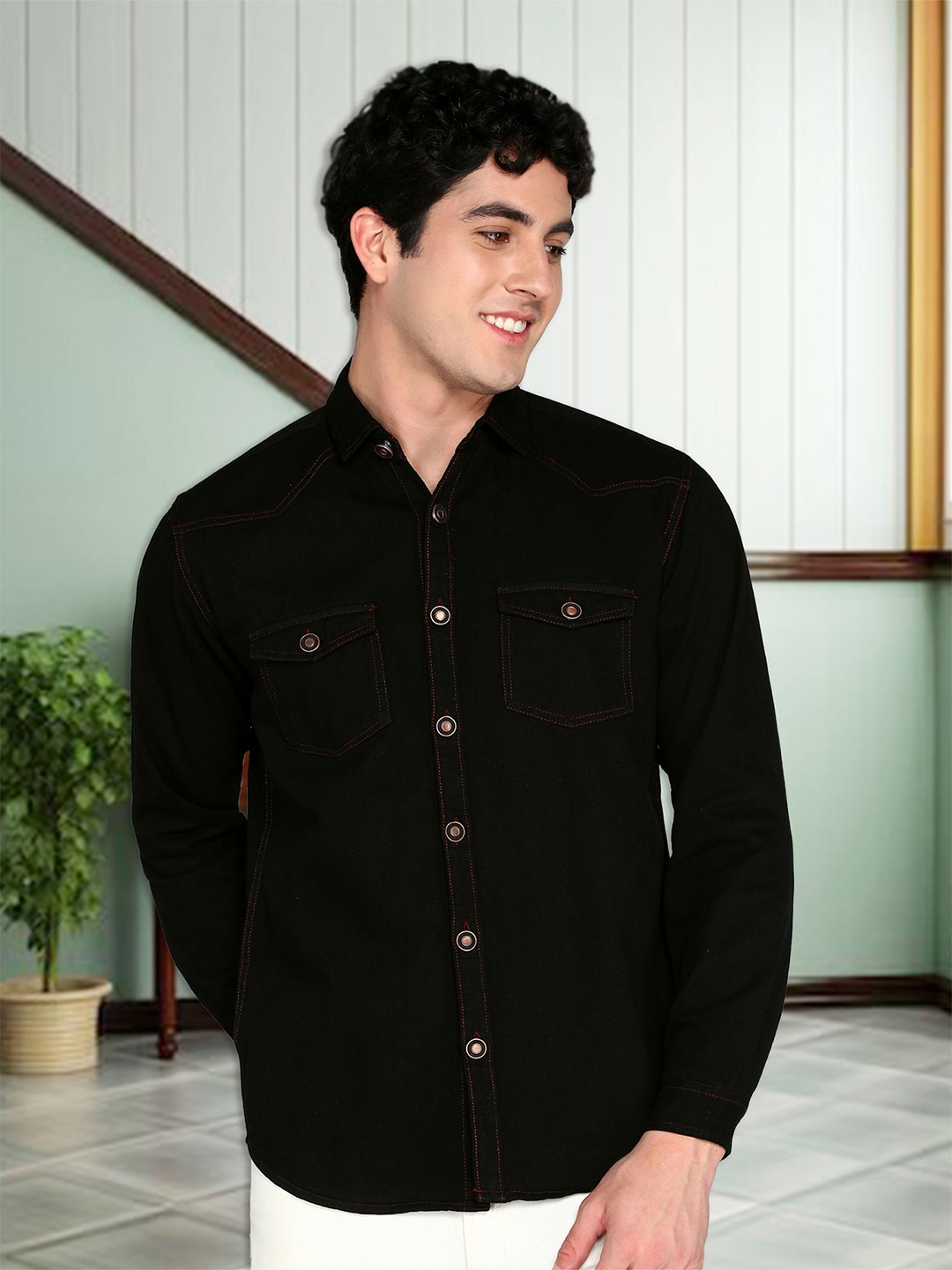 

Kuons Avenue Smart Slim Fit Denim Shackets, Black
