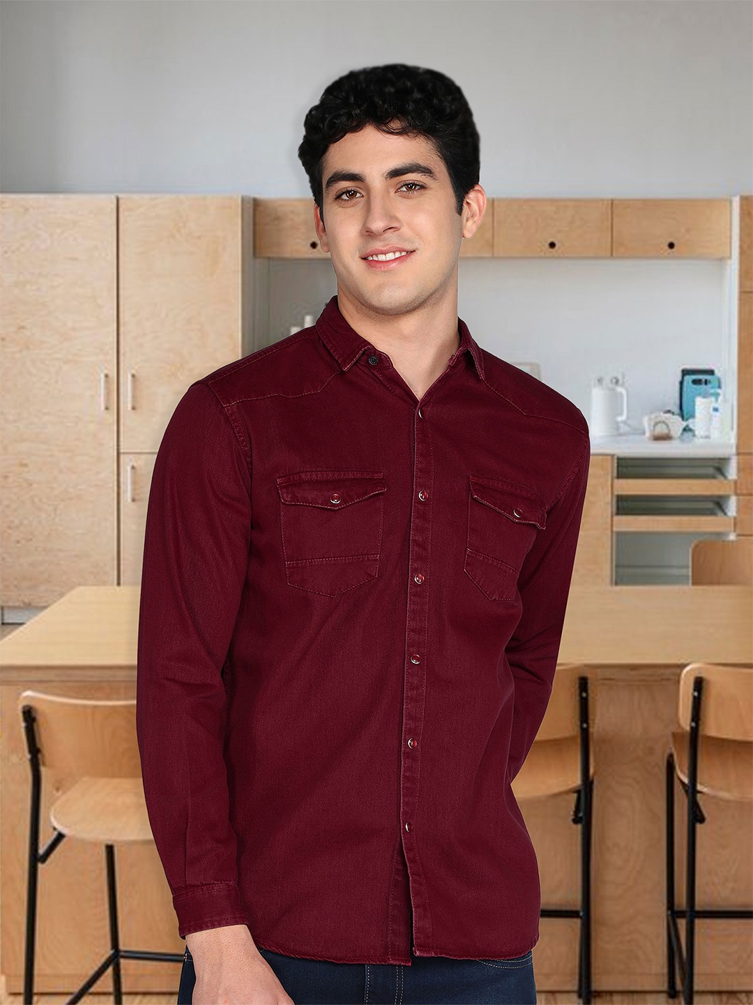 

Kuons Avenue Smart Slim Fit Denim Shackets, Red