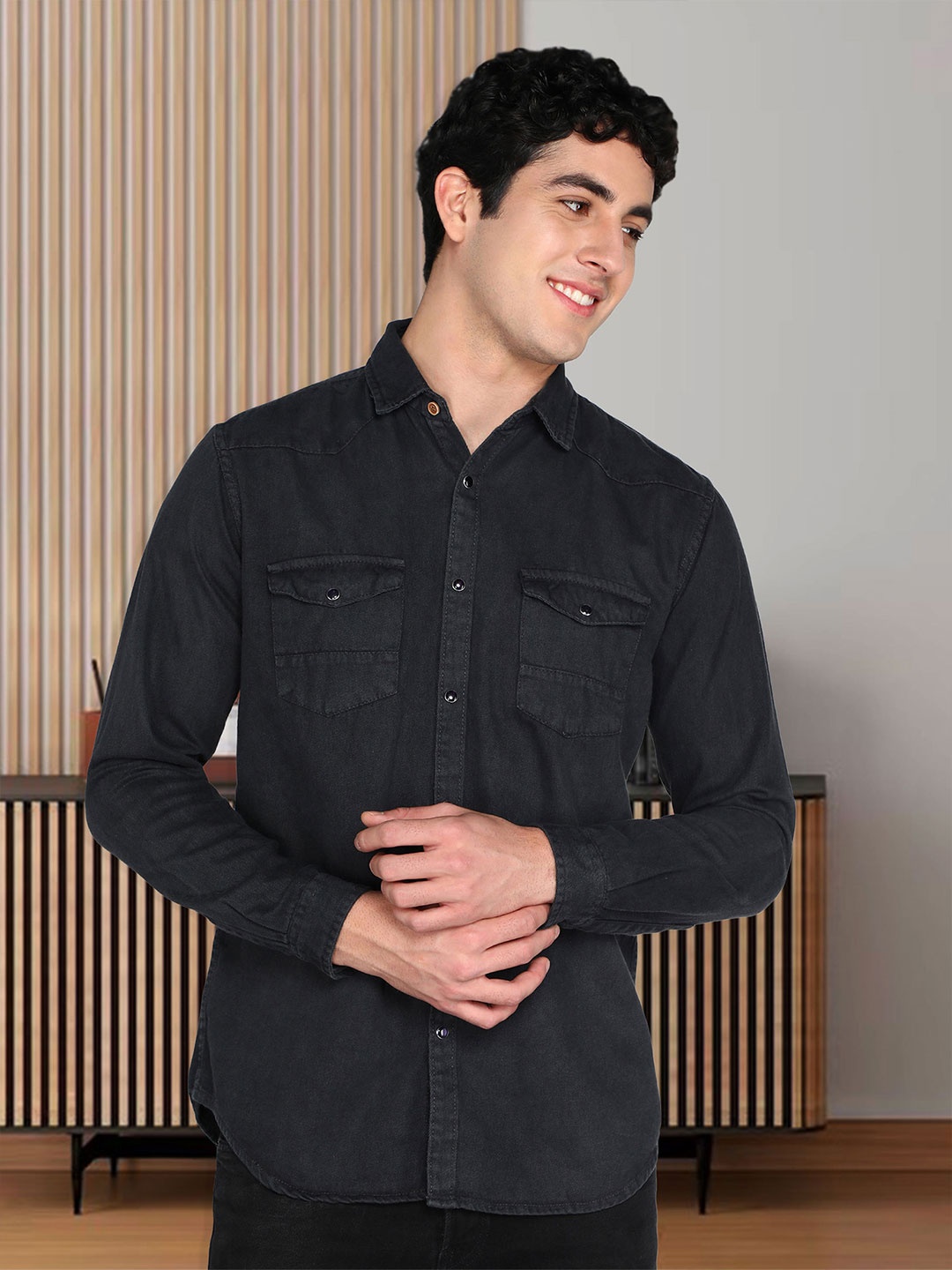 

Kuons Avenue Smart Spread Collar Long Sleeves Slim Fit Casual Shirt, Grey