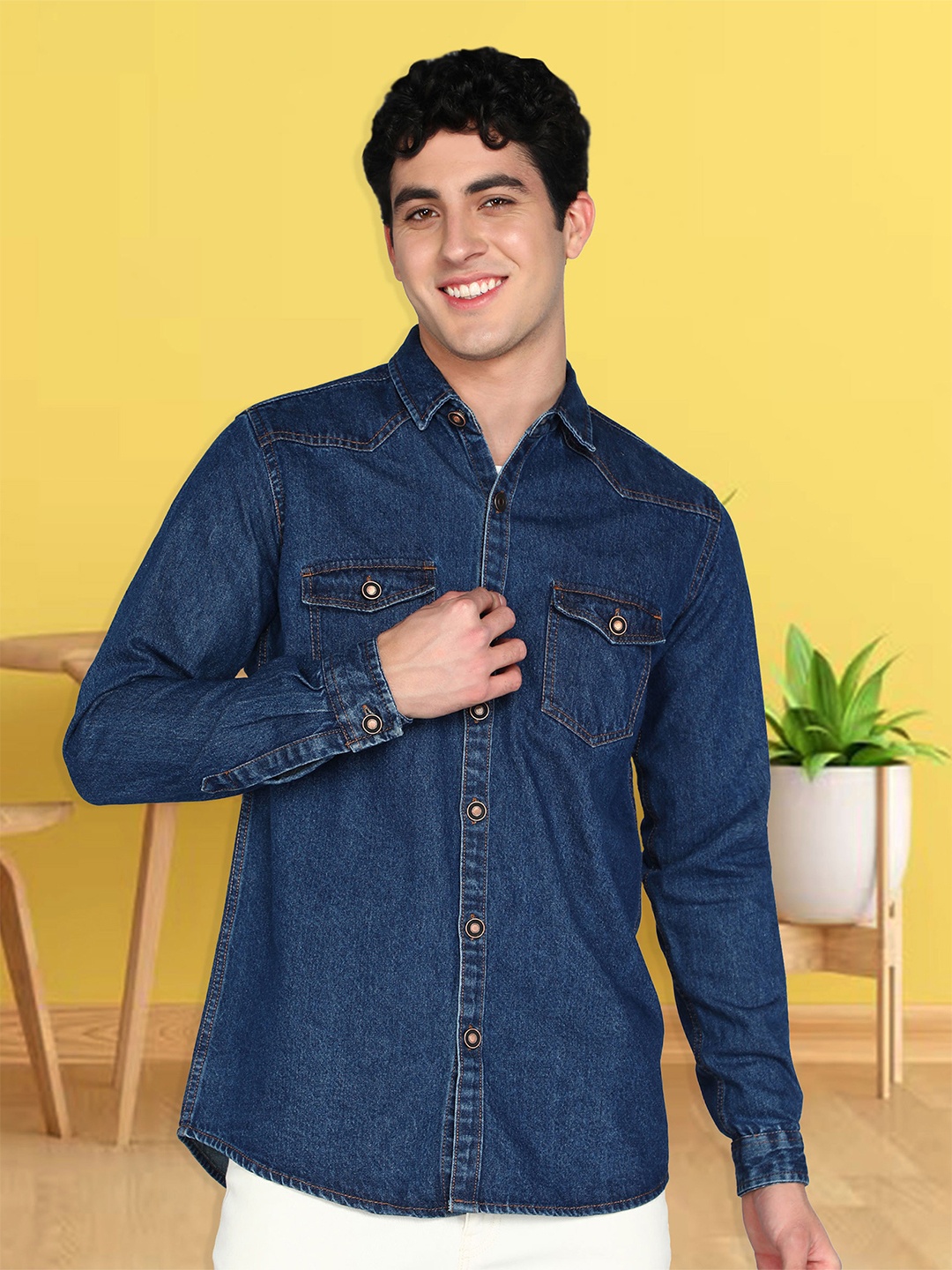 

Kuons Avenue Smart Slim Fit Opaque Cotton Shacket, Blue