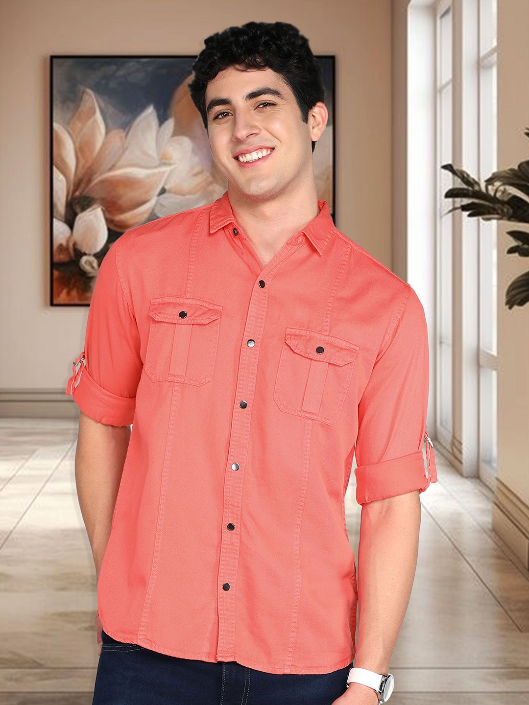 

Kuons Avenue Smart Slim Fit Twill Shackets, Pink