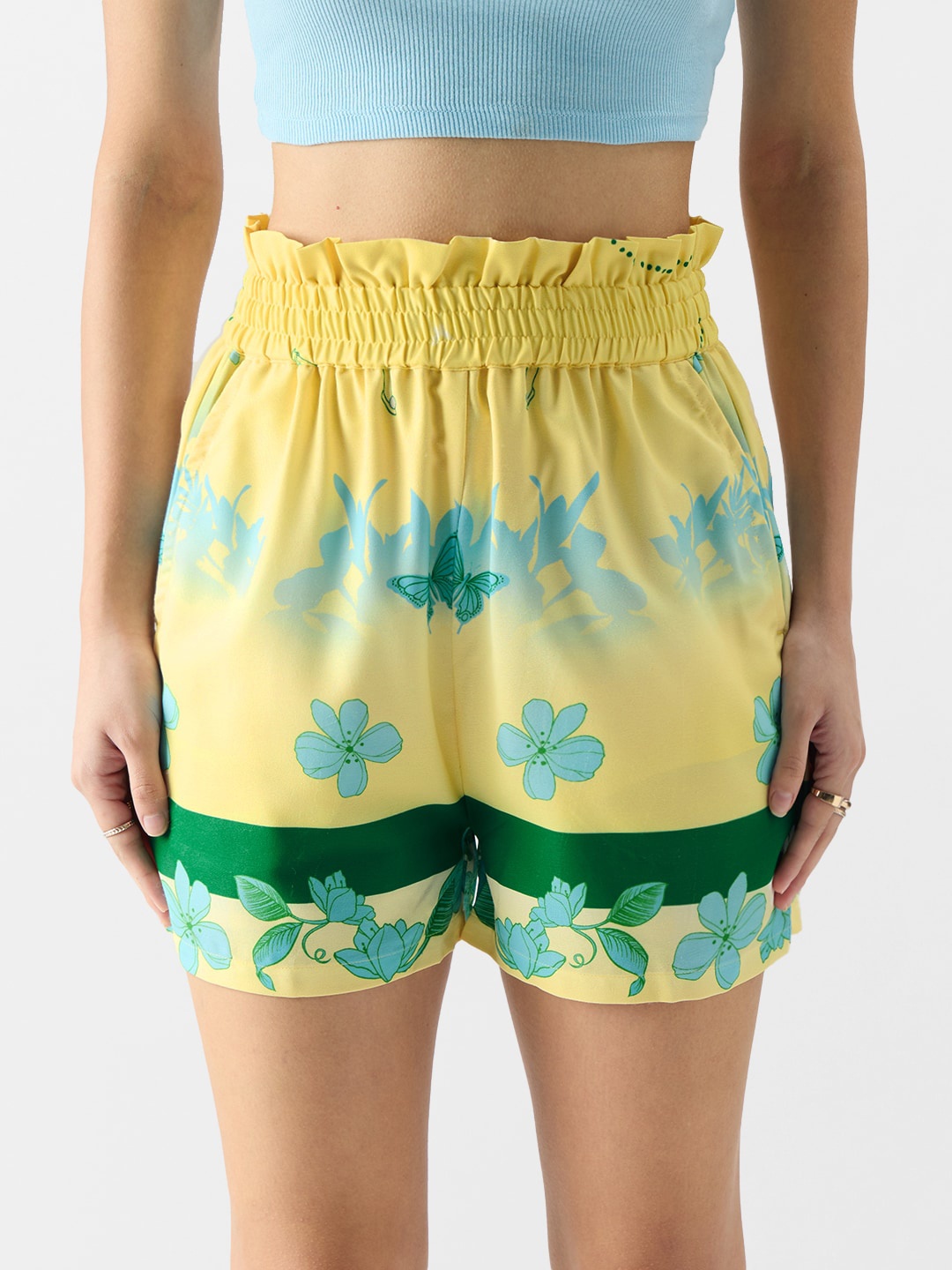 

The Souled Store Tinker Bell: Touch of Magic Yellow Women Mid-Rise Floral Printed Shorts