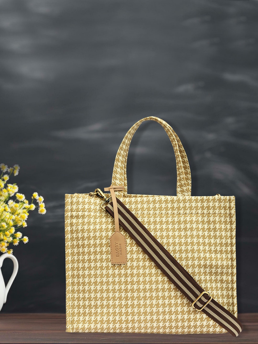 

Bagsy Malone Geometric Printed Structured Handheld Bag, Beige