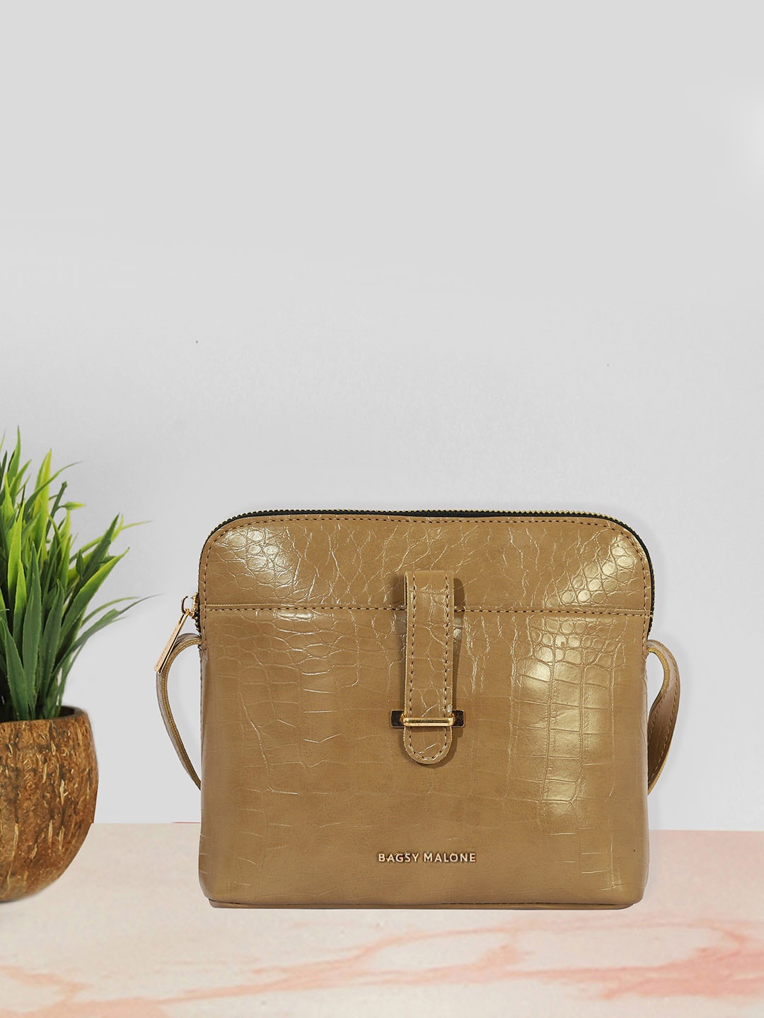 

Bagsy Malone Textured Vegan Leather Structured Sling Bag, Brown