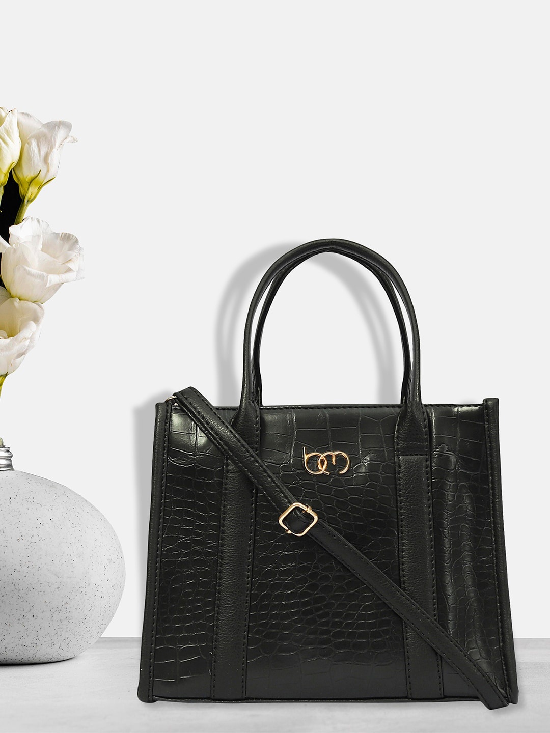 

Bagsy Malone Animal Textured Vegan Leather Structured Tote Bag, Black