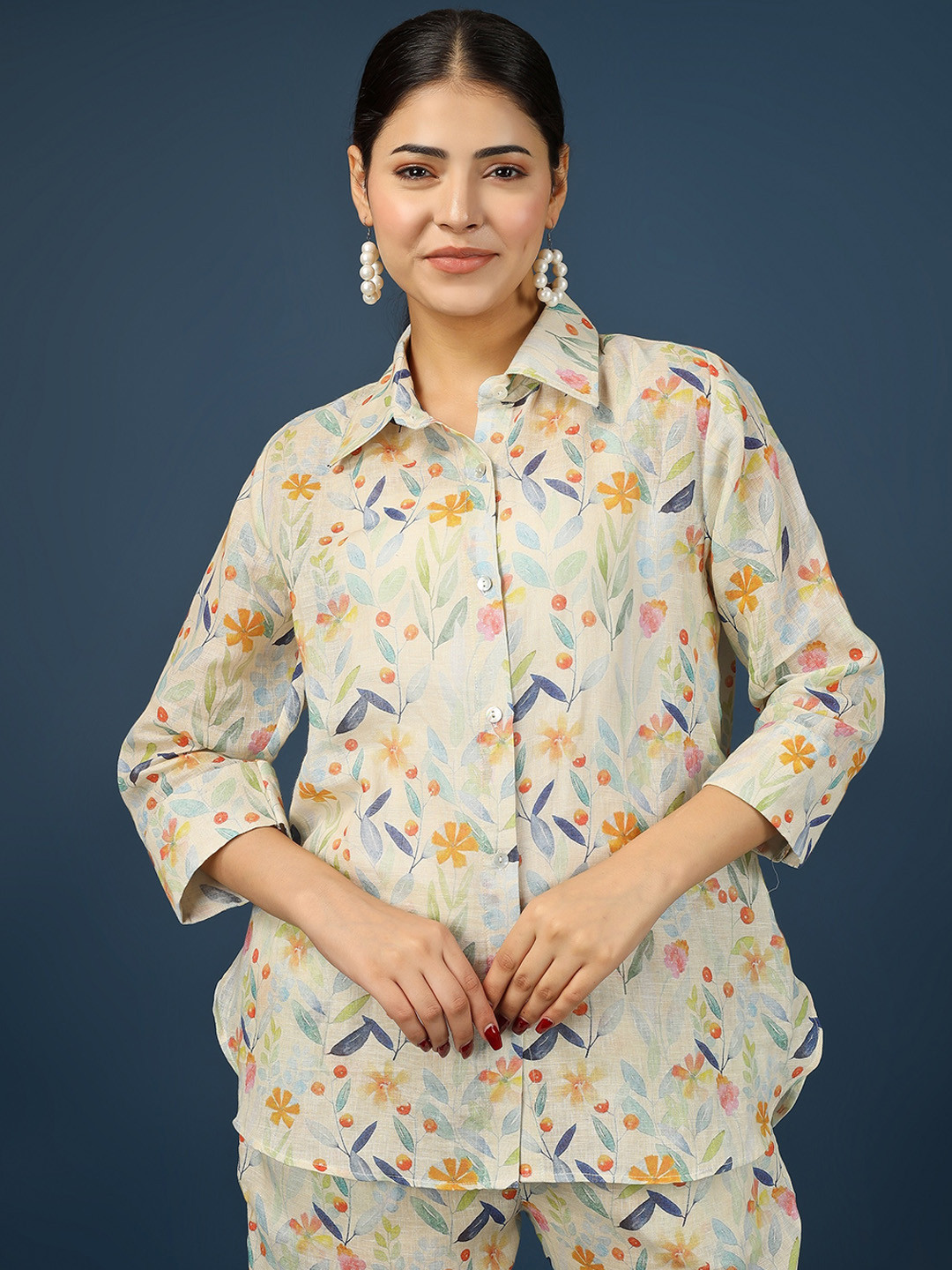 

HUE & HIDE Printed Linen Shirt & Trouser, Lime green