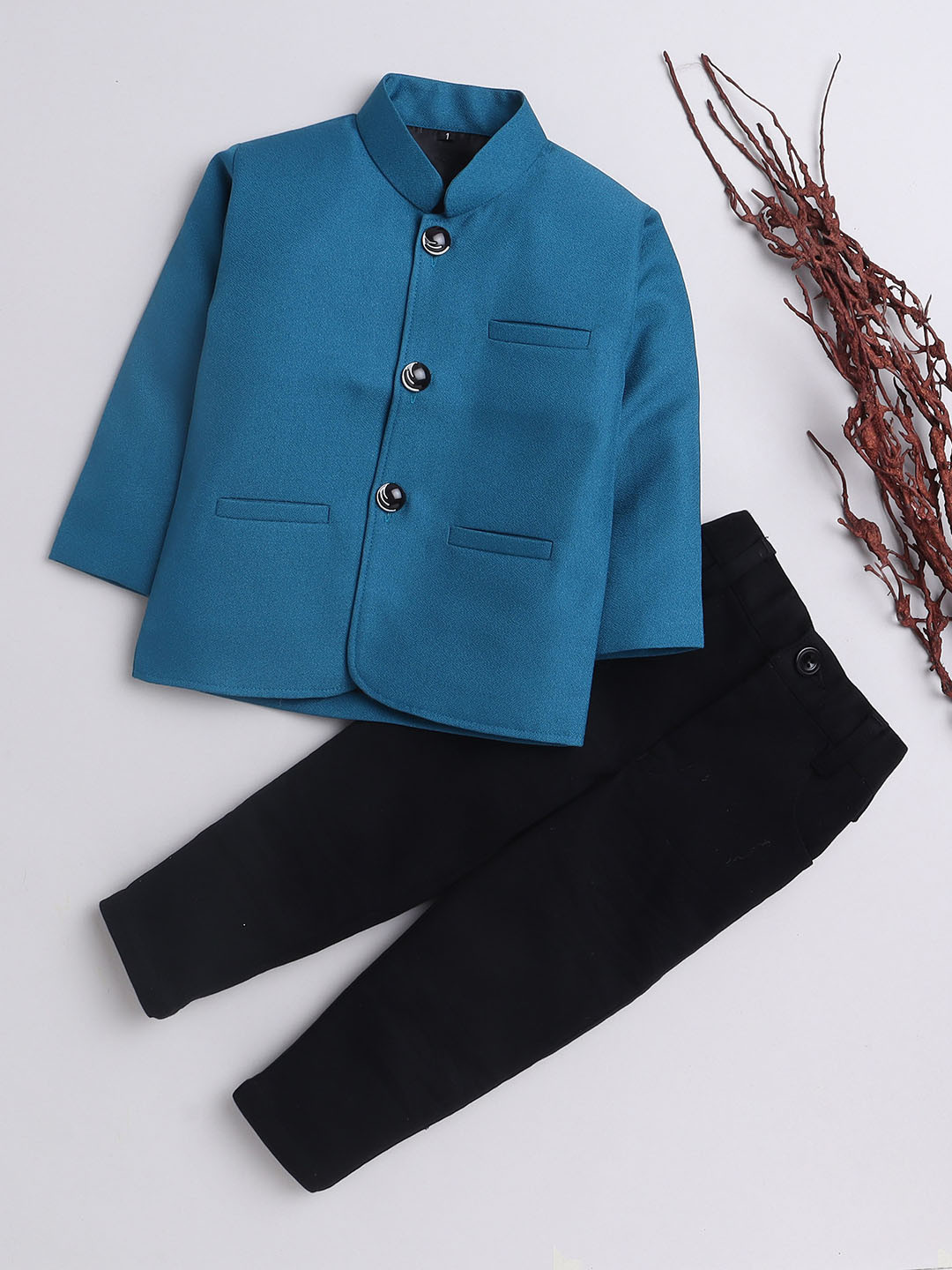 

BAESD Boys Single Breasted Two Piece Bandhgala Suit, Teal