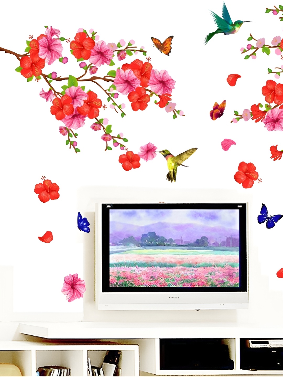 

Aquire Pink & Green Floral Printed Self-Adhesive Waterproof Wall Sticker