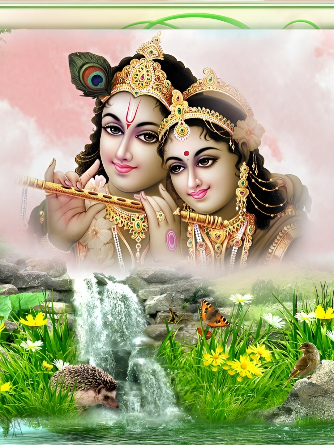 

Aquire Green Lord Radha Krishna Self Adhesive Removable Wallpaper