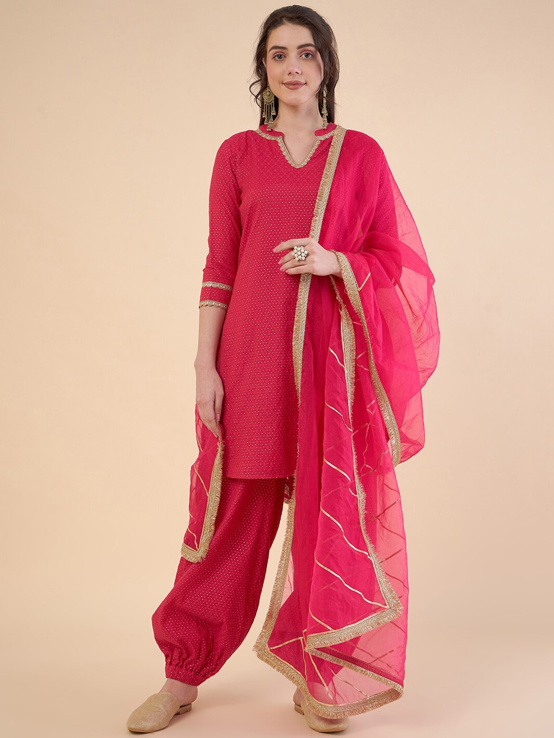

ADORNIA Regular Chanderi Silk Kurta with Salwar & With Dupatta, Magenta