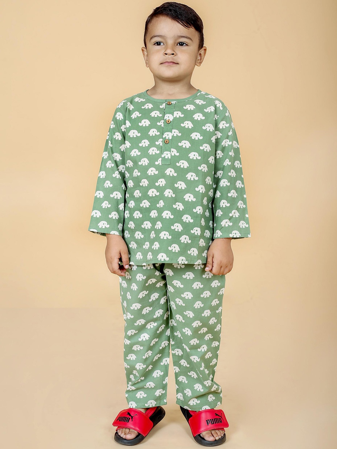 

BAESD Boys Printed Pure Cotton T-shirt With Pyjamas, Green