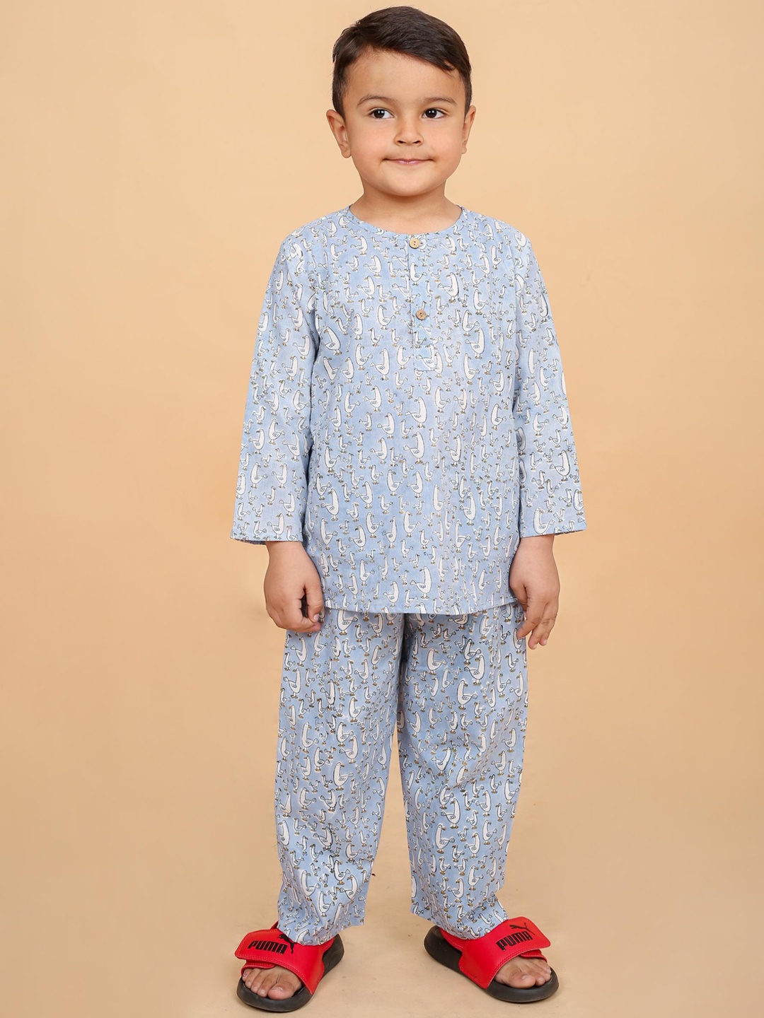 

BAESD Boys Conversational Printed Pure Cotton Night suit, Blue