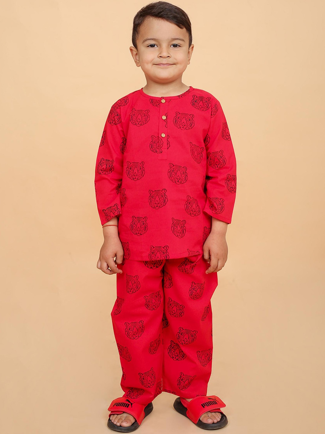 

BAESD Boys Conversational Printed Pure Cotton Night suit, Red