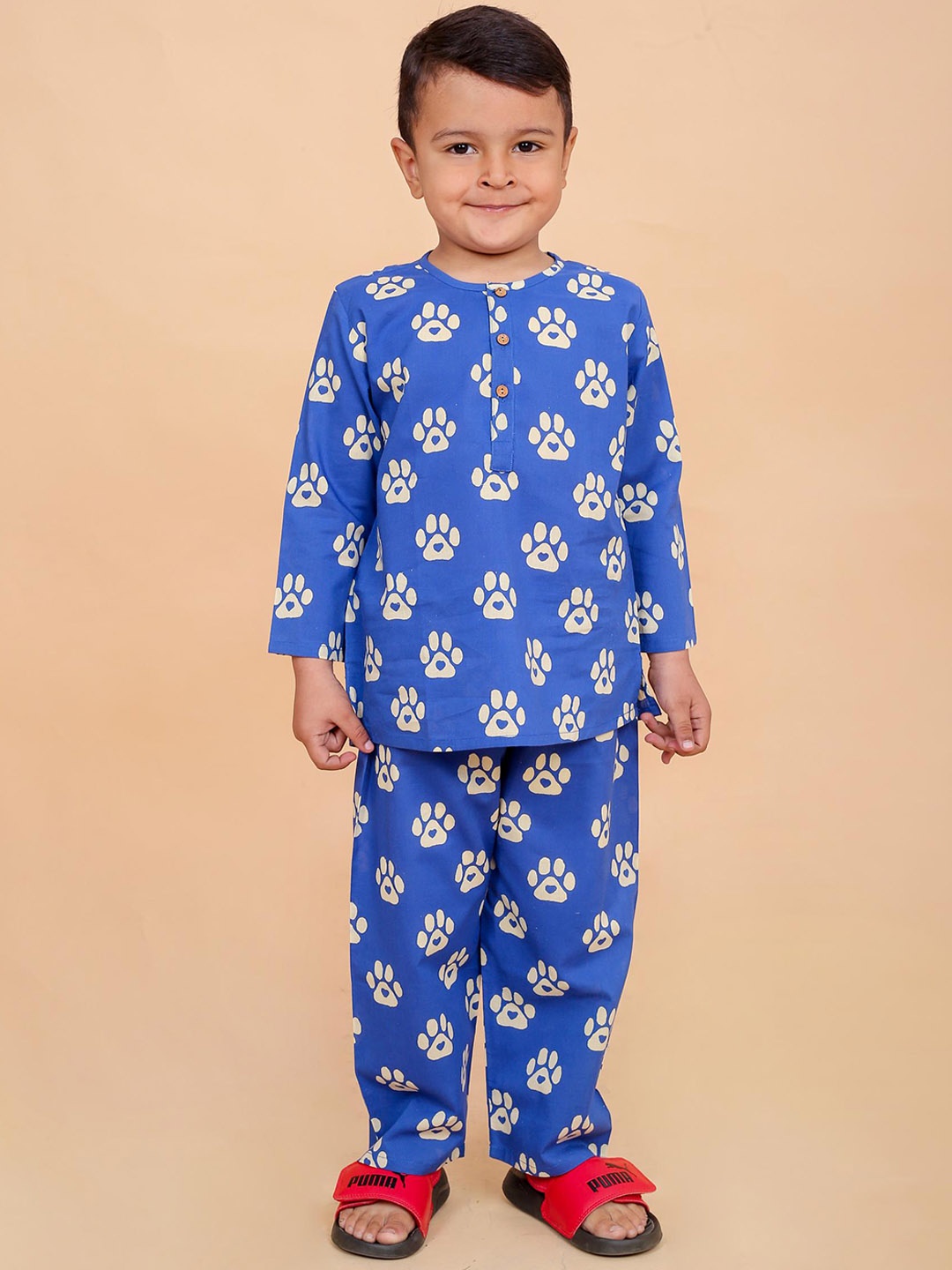 

BAESD Boys Conversational Printed Pure Cotton Night suit, Navy blue