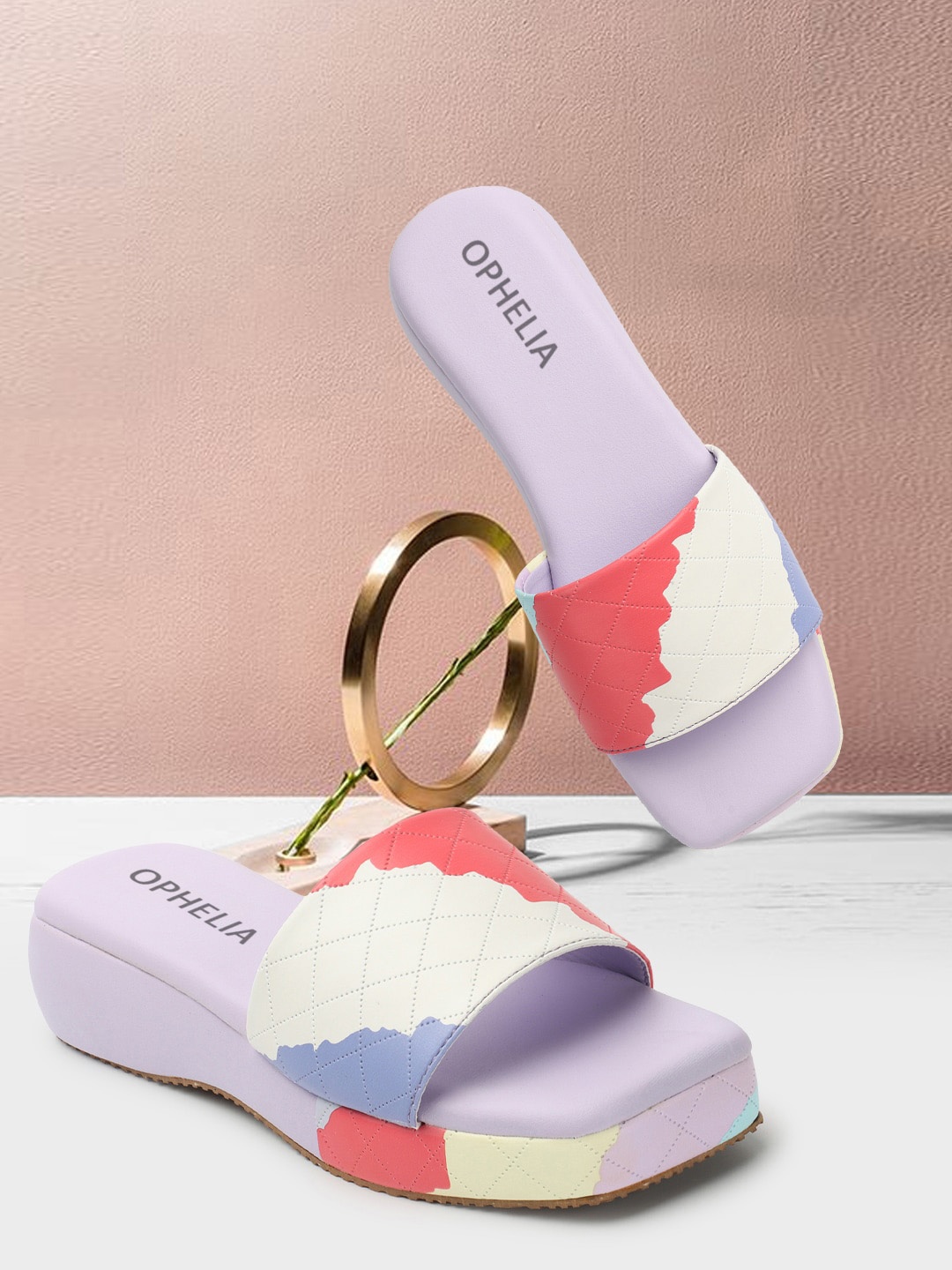 

OPHELIA Printed Open Toe Flats, Purple