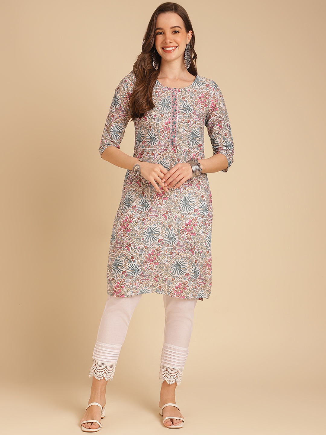 

Rangita Floral Printed Pure Cotton Kurta, White