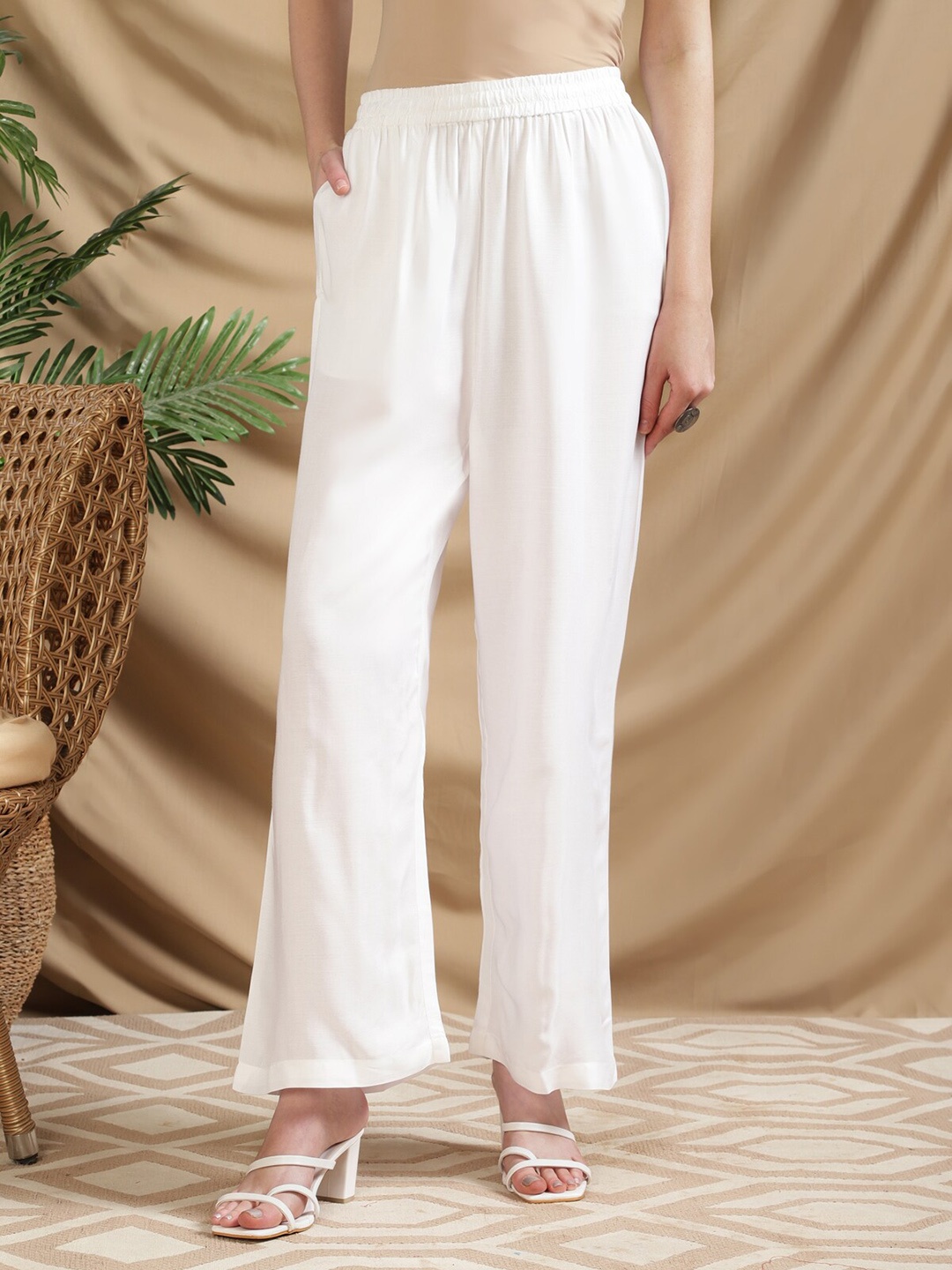 

Rangita Wide Leg Ethnic Palazzos, White
